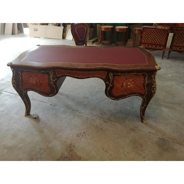 Rosewood Writing Desk With Leather Top For Sale - Image 4 of 5