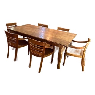 Early 20th Century Hand Carved Antique Indonesian Reclaimed Teak Dining Set For Sale