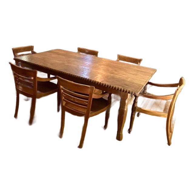 Early 20th Century Hand Carved Antique Indonesian Reclaimed Teak Dining Set For Sale