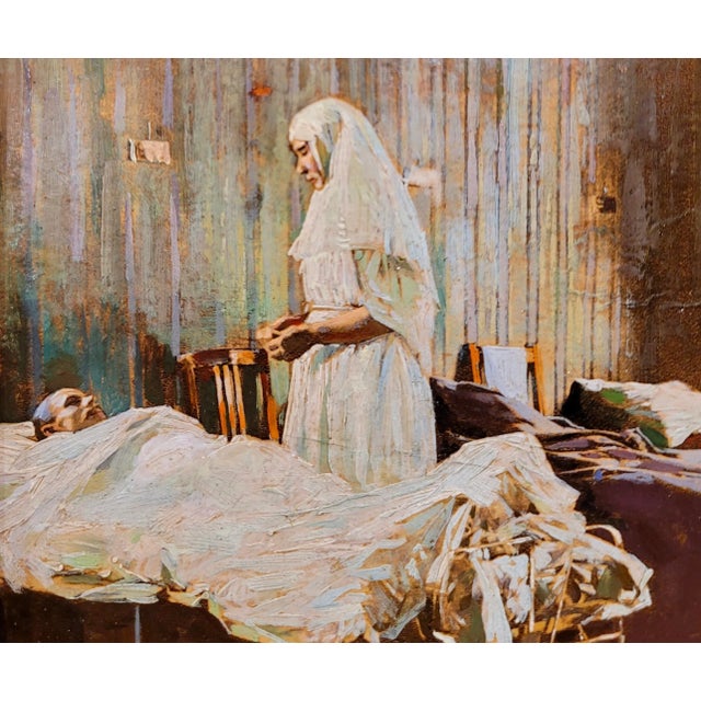 Mikhail Guzhavin- Nurse Attending a Wounded Soldier in a Military Hospital-1910s Oil Painting For Sale - Image 4 of 9