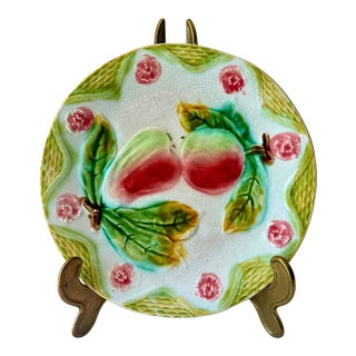 Antique French Majolica Apple and Pear Plate Orchies, Circa 1920 For Sale