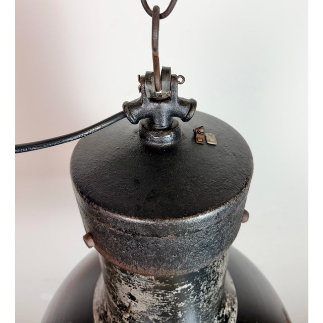 Large Industrial Black Factory Pendant Lamp with Cast Iron Top from Elektrosvit, 1950s For Sale - Image 10 of 18
