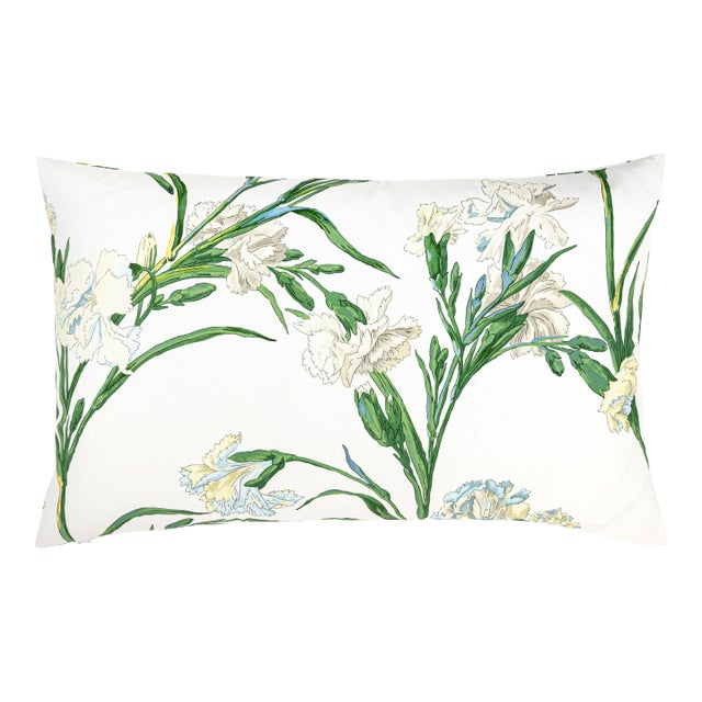 Scalamandre 22" x 14" Dianthus Lumbar Pillow in Chervil For Sale