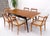 Italian Mid-Century Modern dining table 8 chairs set new linen upholstery seats Mint!. Measures- Chair: 18'' x 20'' x 33''...