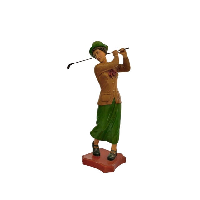 American Lady Golfer Statue Large Female Sculpture Vintage Country Club Decor For Sale - Image 3 of 10