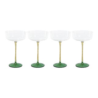 Sachi Green & Amber Cocktail / Martini Glasses, Set of 4 For Sale