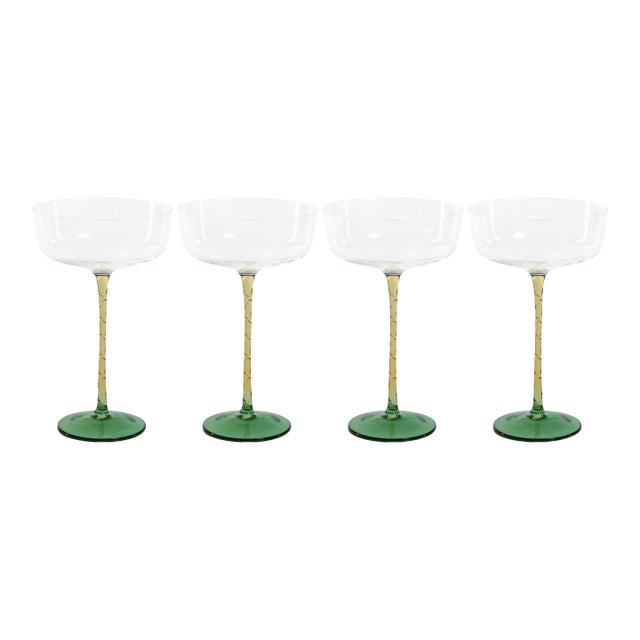 Sachi Green & Amber Cocktail / Martini Glasses, Set of 4 For Sale