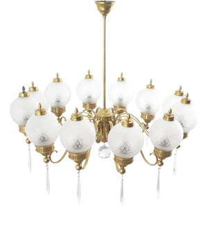 Brass and Glass 10-Arm Chandelier by A. Lelii for Arteluce, Italy, 1950s