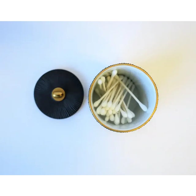 Early 21st Century Italian Porcelain Vanity Box by L'Objet, Dark Charcoal Grey and Gold, Italy For Sale - Image 5 of 8