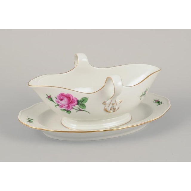 Sauce Boat on Stand with Motif of Pink Rose, Meissen, Germany, 1920s For Sale - Image 3 of 6