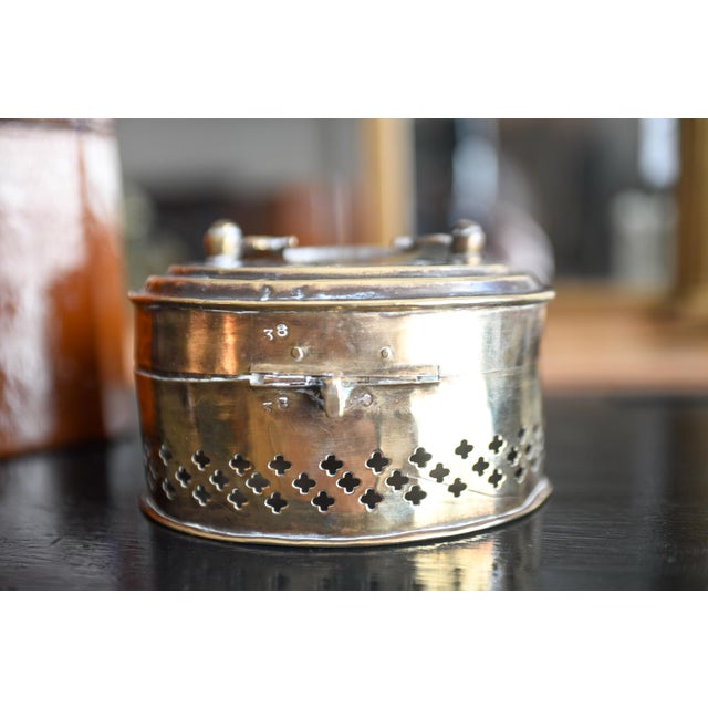 Vintage Solid Brass Cricket Keeper Box Reticulated Lidded Trinket Case For Sale - Image 4 of 8