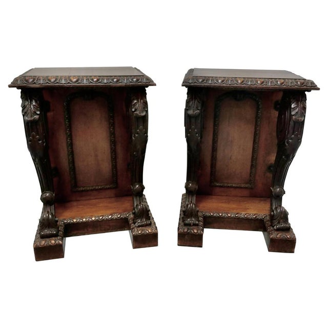 19th Century Art Nouveau Gothic Carved Oak Console Pedestals, 1880, Set of 2 For Sale - Image 12 of 12