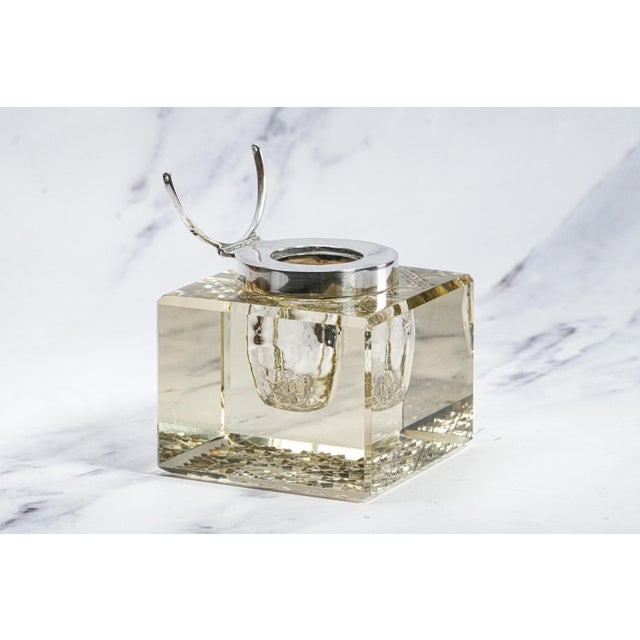 Impressive Large English Antique Crystal Sterling Silver Paperweight Desk Inkwell Goliath Clock For Sale - Image 14 of 18