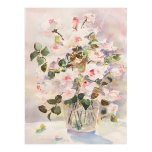'Still Life of Roses' by Gladys Louise Bowman Fies, Post Impressionist California Woman Artist, Society of Watercolor Artists