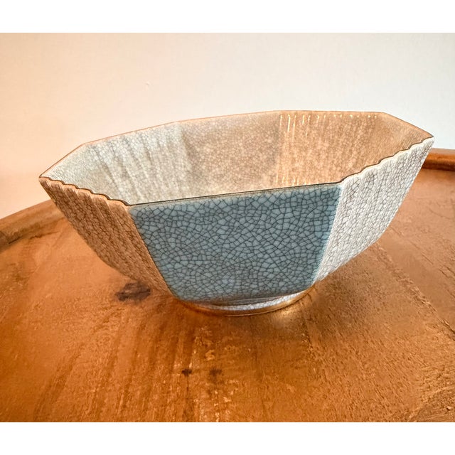 Art Deco Royal Copenhagen Gray Crackle Glaze Vase and Faceted Bowl, Set of 2 For Sale - Image 3 of 18
