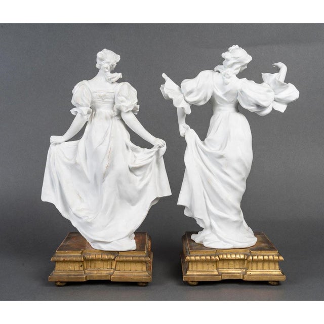 1900 - 1909 Biscuit Sculptures on Gilded Carved Wood Bases, 1900s, Set of 2 For Sale - Image 5 of 9