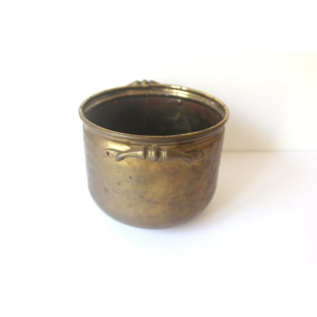 Mid-Century Modern Vintage Hammered Brass Planter With Handles For Sale - Image 3 of 8