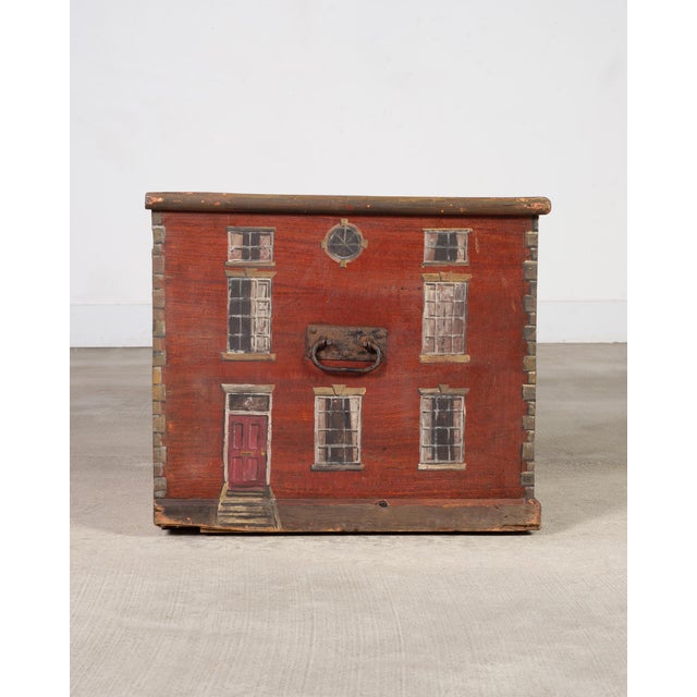 19th Century 19th Century Country English Chest With House Facade Georgian Trunk For Sale - Image 5 of 18