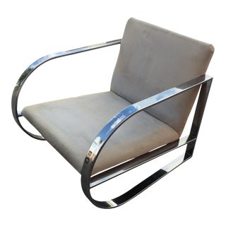 1970s Vintage Milo Baughman Chrome Flat Bar Curved Lounge Chair For Sale
