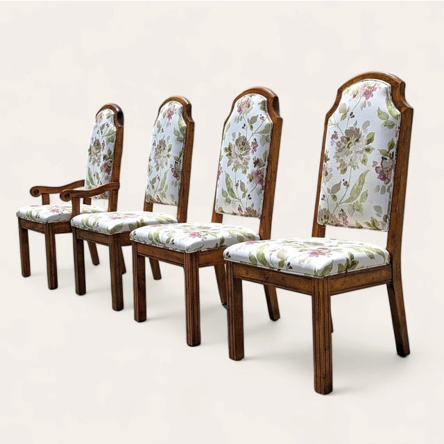 Vintage Hollywood Regency Floral Upholstered Dining Chairs, 1970s, Mid-Century Modern, Mid-Century For Sale - Image 4 of 10