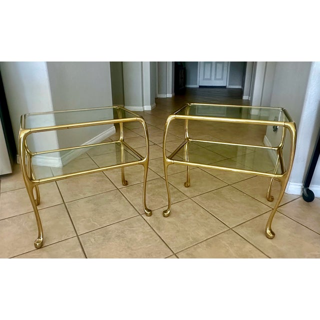 Brass Italian Rectangular 2-Tier Brass End or Side Table For Sale - Image 8 of 15