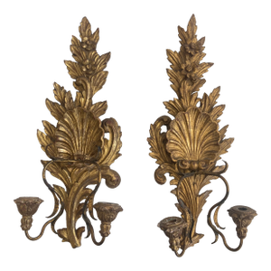 Italian Baroque Carved Gilt Wood Wall Sconces - A Pair