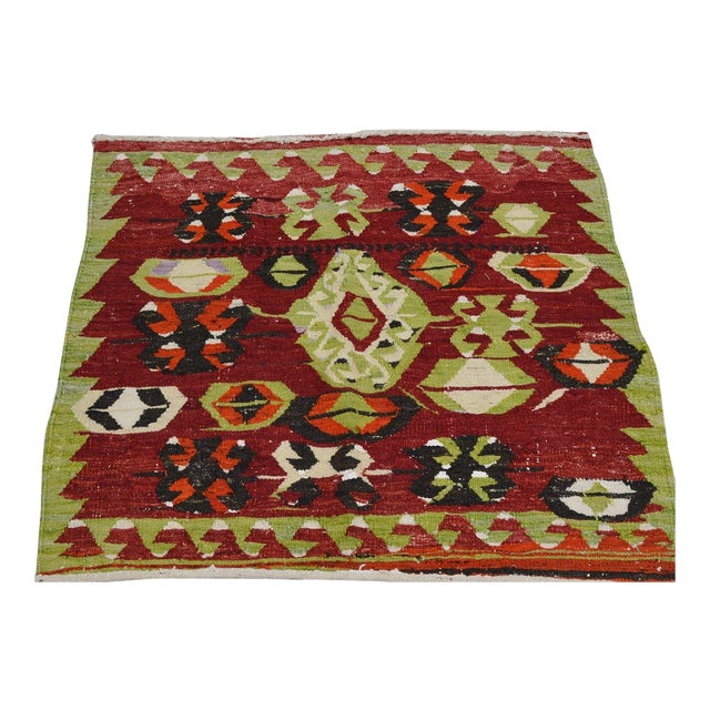 Vintage Turkish Flatweave Wool Rug, 3'5''x3'5'' For Sale