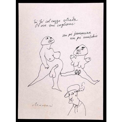 Erotic Figures is a Pen Drawing realized by Mino Maccari in 1970. Hand-signed on the lower margin. Good condition on a...