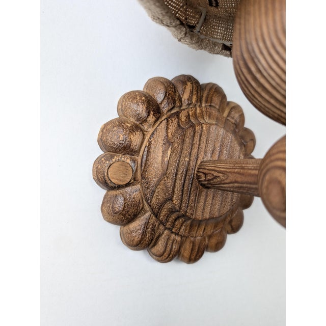 Swedish Carved Pine Wall Sconces with Jute Shades, 1970s, Set of 2 For Sale - Image 14 of 16