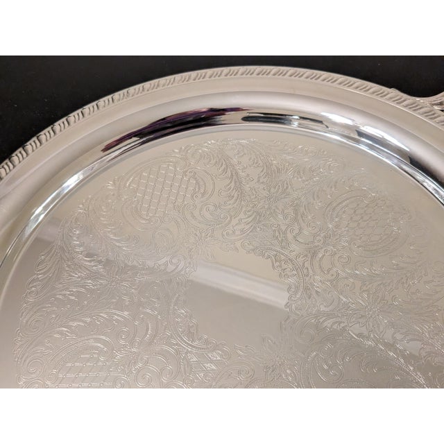 Vintage Fb Rogers Hollywood Regency Chased Silverplate Handled Serving Tray - 12.25" For Sale - Image 9 of 11