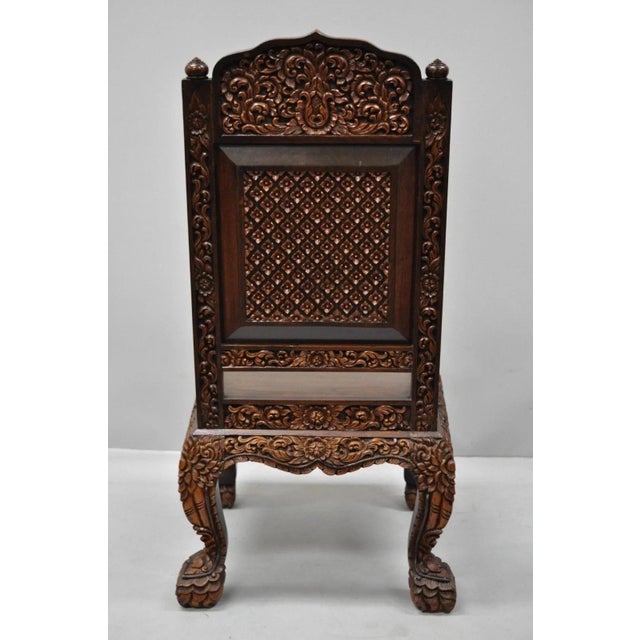 Vintage Chinoiserie Thai Oriental Carved Teak Wood Dining Side Chairs - A Pair For Sale - Image 10 of 12