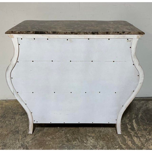 French Provincial Bombe Chest | Cream Painted Finish | Real Marble Top | 4 Drawer Statement Dresser For Sale In Washington DC - Image 6 of 6