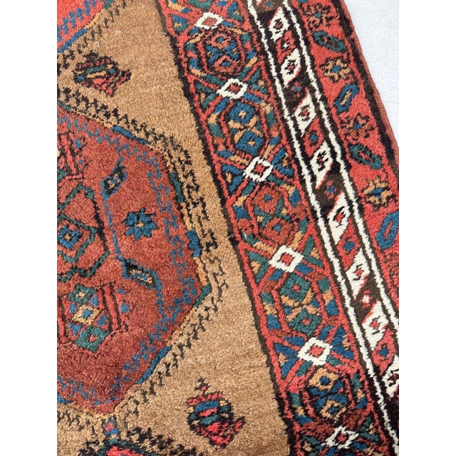 Antique Camel Hair Runnr with Coral Pinks, Watermelon, Rust Rug 3.2 x 9.5 For Sale - Image 9 of 10