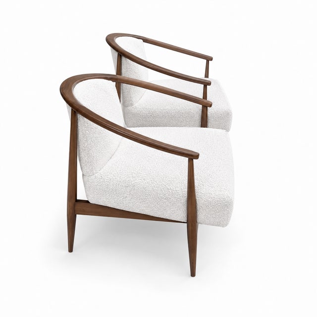 Mid-Century Modern Mid Century Modern Pair of Lounge Chairs. Cream Boucle- Pair For Sale - Image 3 of 3