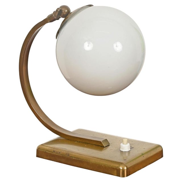 Italian Art Deco Adjustable Brass and Opaline Glass Table Lamp, Italy, 1930s For Sale - Image 13 of 13