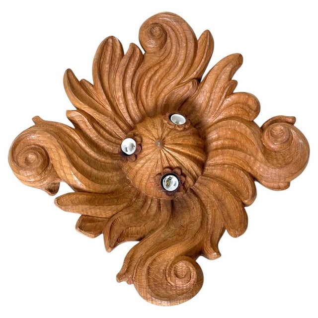Baroque Carved Wood Ceiling or Wall Light, Tyrol, 1950s For Sale - Image 12 of 12