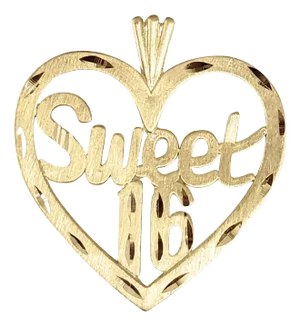 Sweet 16 Heart Shaped w. Diamond Cuts Charm/Pendant