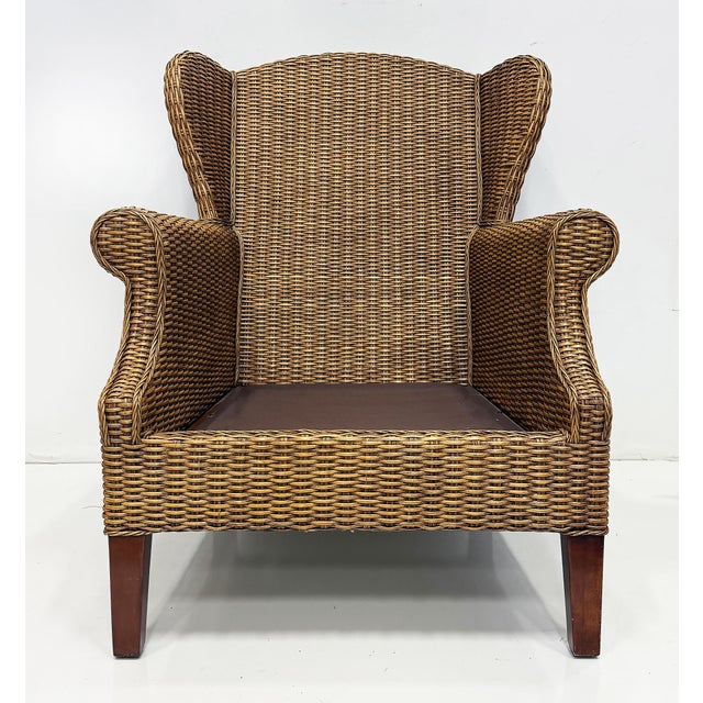 Vintage Braxton Culler Havana Woven Rattan Wingback Chairs, Pair For Sale - Image 10 of 14