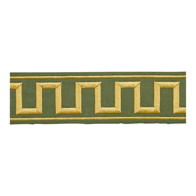 SAMPLE - Schumacher Greek Key Embroidered Tape In Olive For Sale