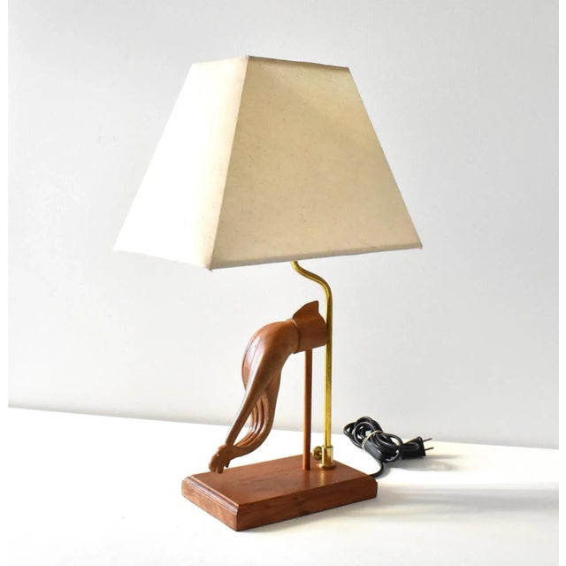 1950s 1950s Mid-Century Modern Carved Teak Hand Sculpture Table Lamp For Sale - Image 5 of 12