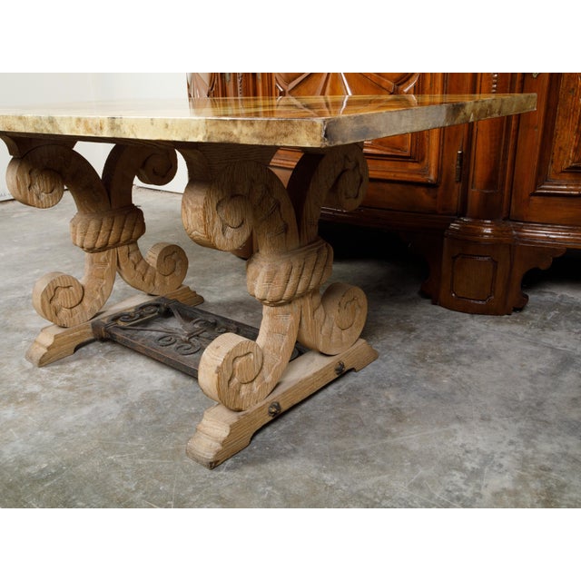 Italian Coffee Table Made of 19th Century Bleached Oak Base and Later Vellum Top For Sale - Image 10 of 12