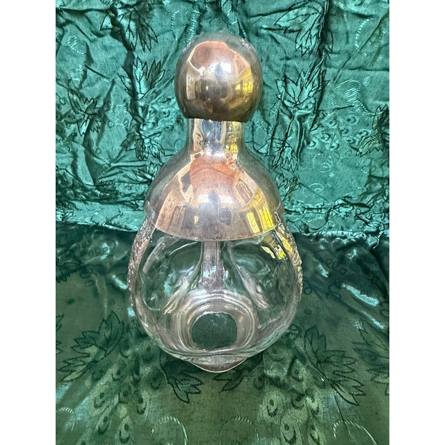 Art Deco 1930's Art Deco Sterling Silver Beautifully Etched Decanter For Sale - Image 3 of 8