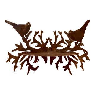 1970s Folk Art Handmade Cut Metal Corner Shelf With Birds For Sale