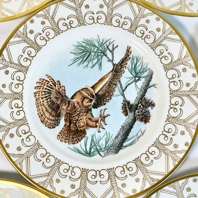 1980 Vintage Arts & Crafts English Bone China Owl Dinner Plates -Set of 8. For Sale - Image 14 of 18