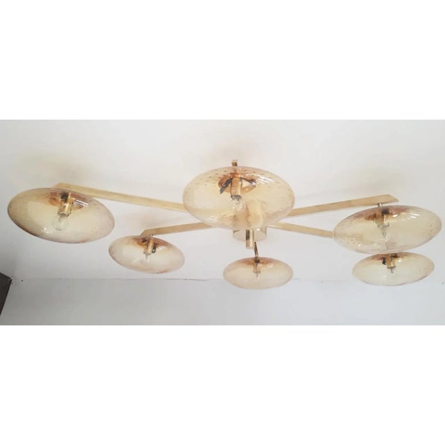 Metal Angelo Natural Brass Amber Bubbles Glass Flush Mount by Fabio Ltd For Sale - Image 7 of 8