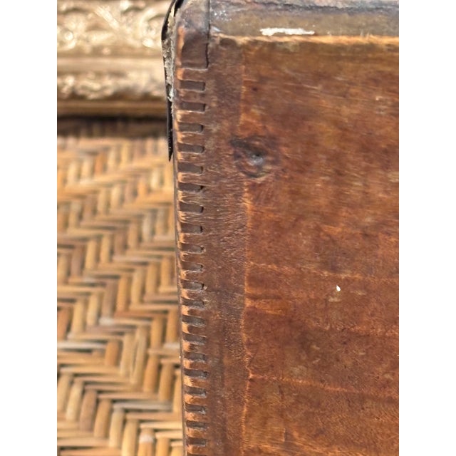 Antique 19th Century Dovetailed Wooden Storage Box With Iron Reinforcements For Sale - Image 4 of 12