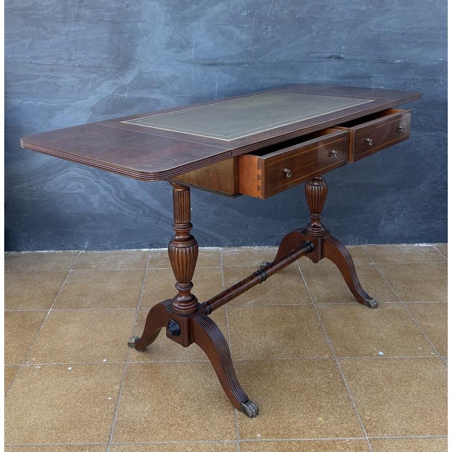 Wood Spanish Regency Revival Drop-Leaf Writing Table with Leather Top, 1940s For Sale - Image 7 of 18
