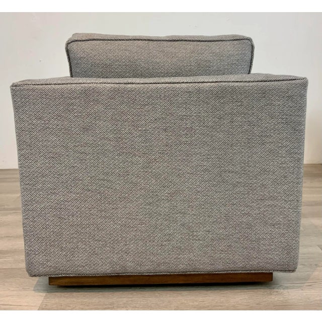 Modern Tuxedo Style Gray and White Herringbone Tufted Club Chairs Pair For Sale - Image 9 of 10