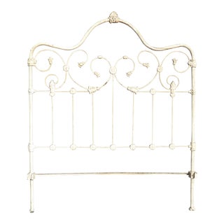 Vintage French Country Shabby Chic Off White Cast Iron Full Headboard For Sale