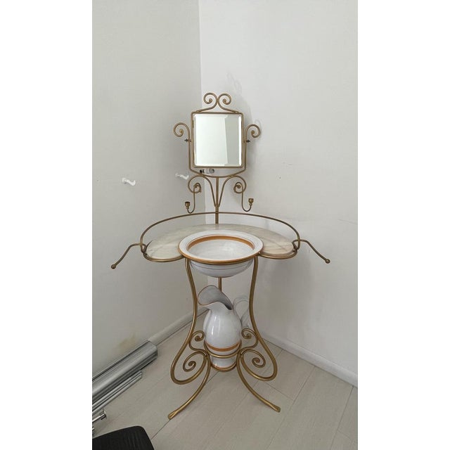 Italian Marble Washing Table with Mirror, 1980s For Sale - Image 8 of 12